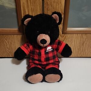 Build A Bear 16" Black Bear With Red Plaid Smoky Mountain Pajamas